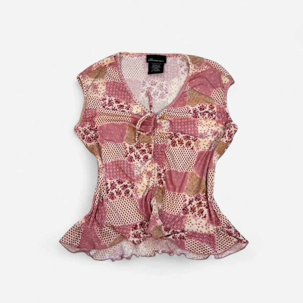 Vintage y2k No Boundaries pink pattern paisley fairy boho short sleeve mesh top
